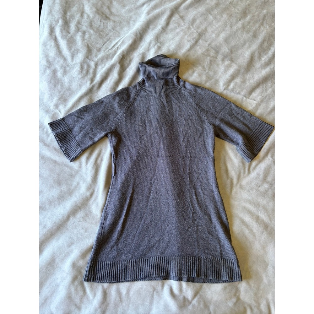 Pink Rose Charcoal Gray Short Sleeve Turtleneck Empire Waist Sweater Womens Med